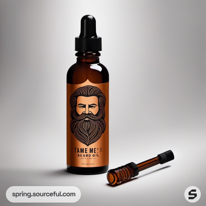 Single amber dropper bottle with a man's portrait label.
