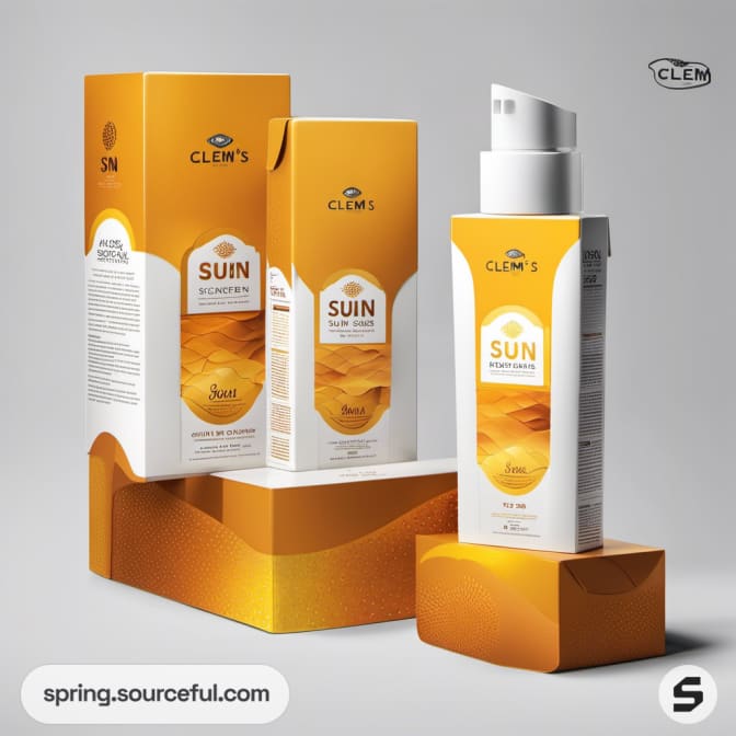 Orange and white skincare bottle with pump on box.