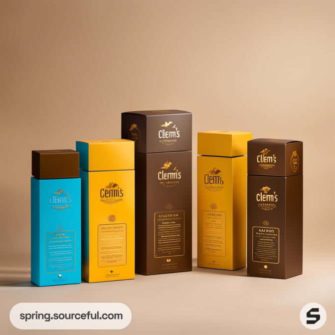 Standing rectangular boxes in varying colors.