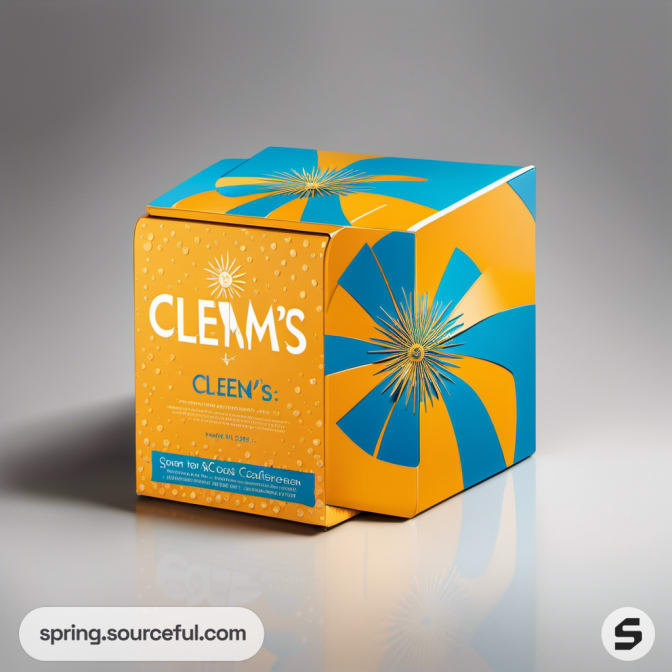 Colorful starburst design on square box.