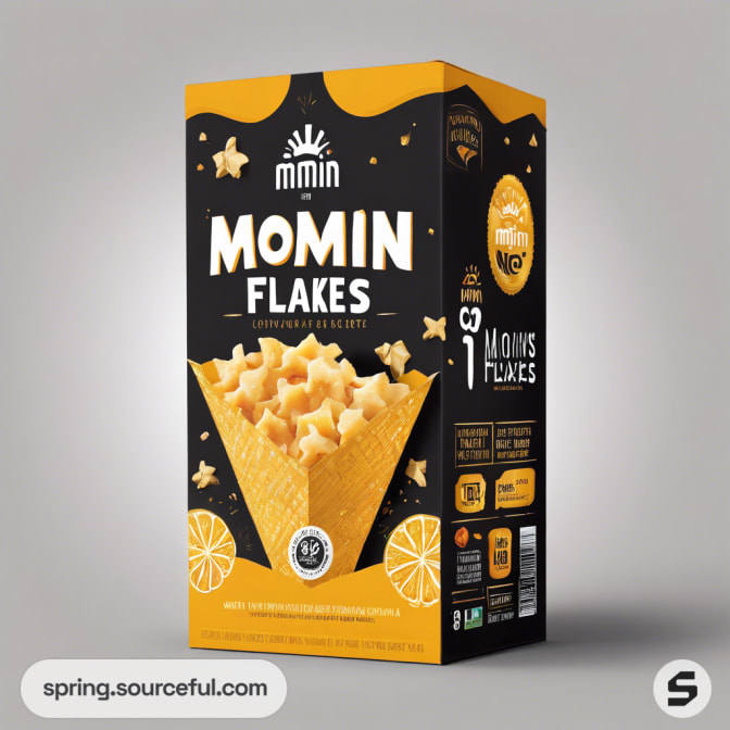 Black and yellow cereal box with citrus design