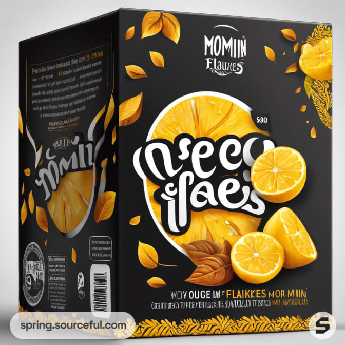 Black cereal box with lemon and almond design