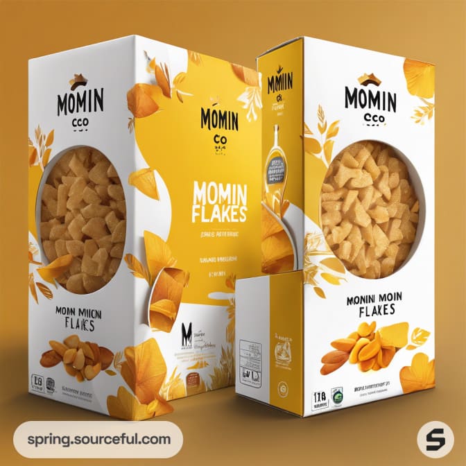 Two white cereal boxes with leaf patterns