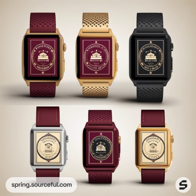 Gold and black rectangular watches with intricate dial design.