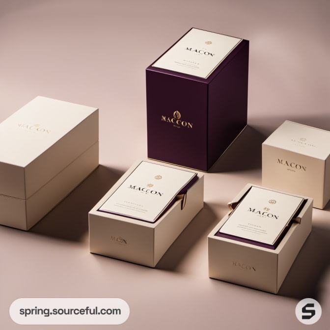 White and purple stacked boxes with elegant design.