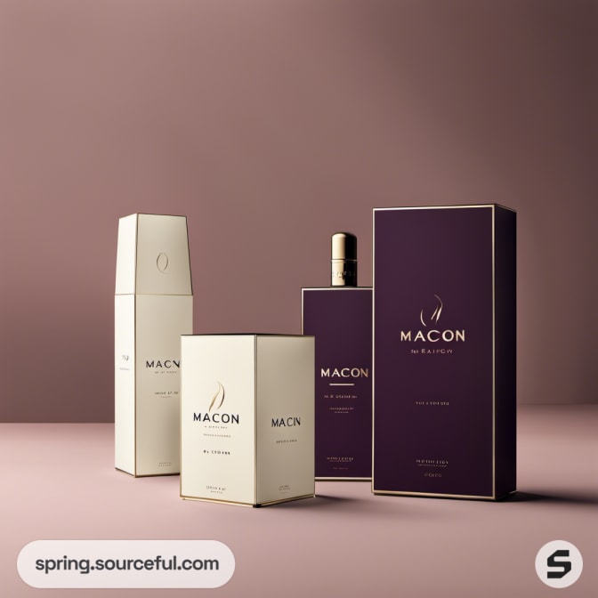Tall white and purple boxes on a soft pink backdrop.