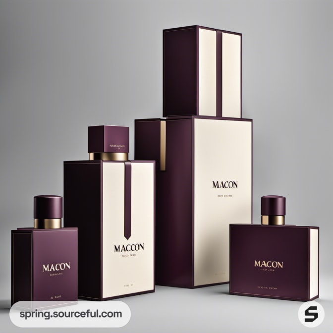 Stacked purple and beige boxes with modern design.