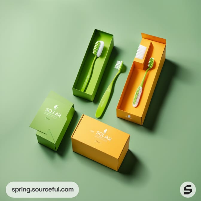 Colorful open boxes showing toothbrush with solar branding.