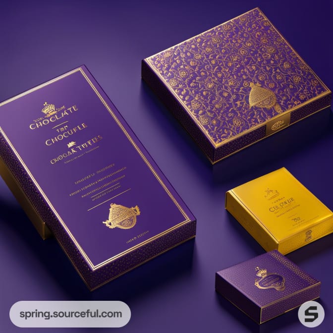 Purple and gold chocolate boxes with ornate patterns