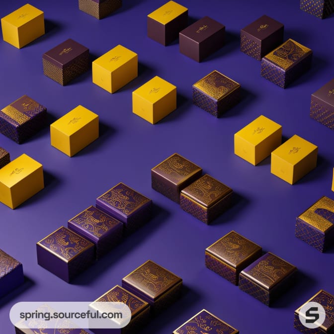 Yellow and purple square chocolate boxes