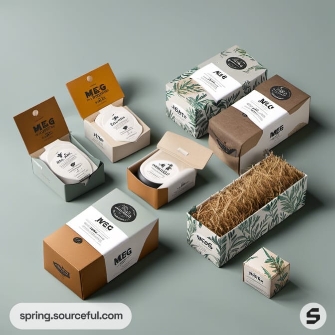 Assorted farm-themed product boxes with cattle imagery on textured backgrounds.