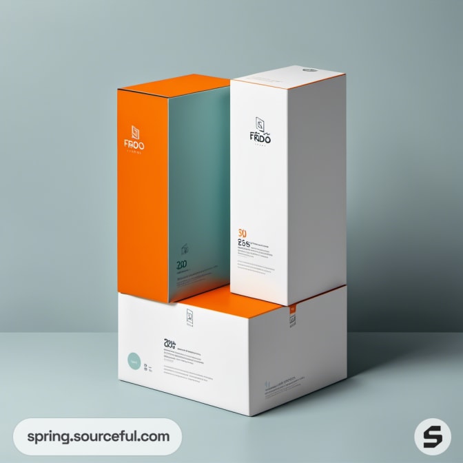 Stacked orange and white boxes with minimalist design