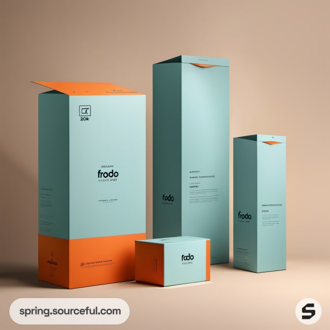 Tall teal and orange boxes with minimalist labels