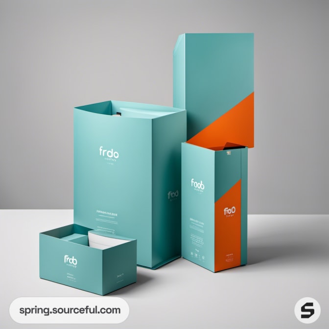 Teal and orange boxes with geometric design