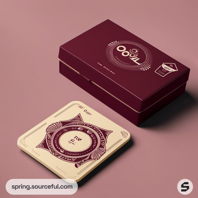 Maroon box with decorative owl design on a beige tray lid.