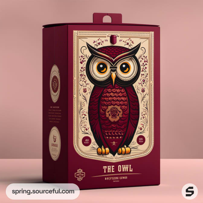 Red package with detailed owl illustration, labeled 'The Owl'.