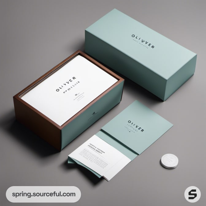 Blue box with open lid showing contents on gray backdrop.