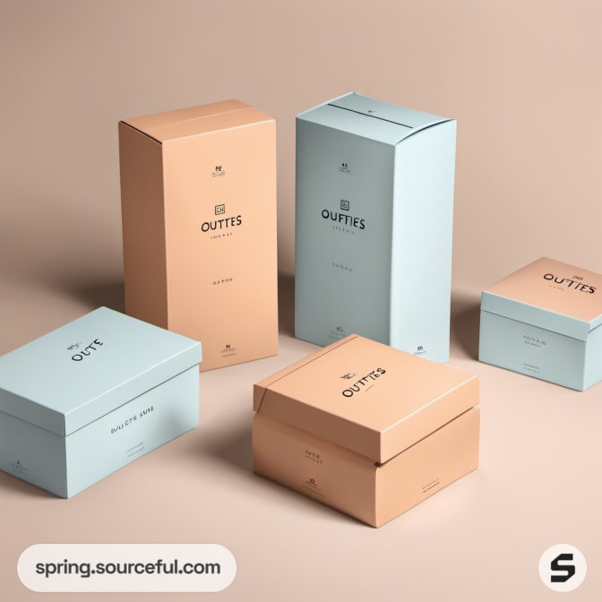 Assorted pastel packaging boxes on beige surface.