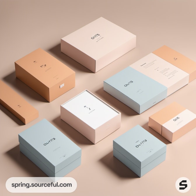 Pastel packaging displayed on beige background.