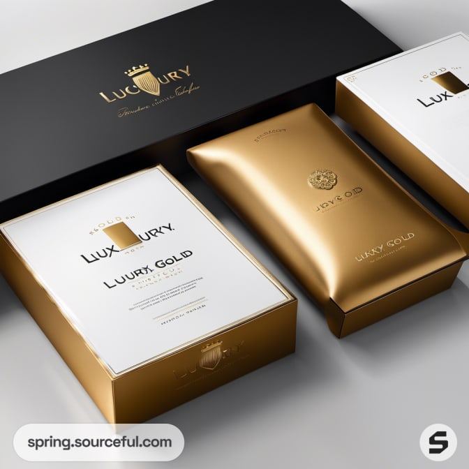 Luxury gold and white packaging in black box