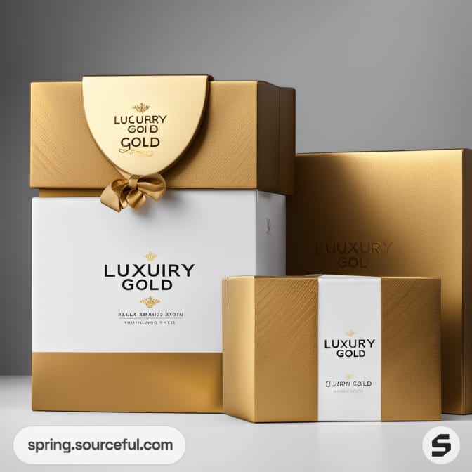 Luxury gold and white boxes with ribbon