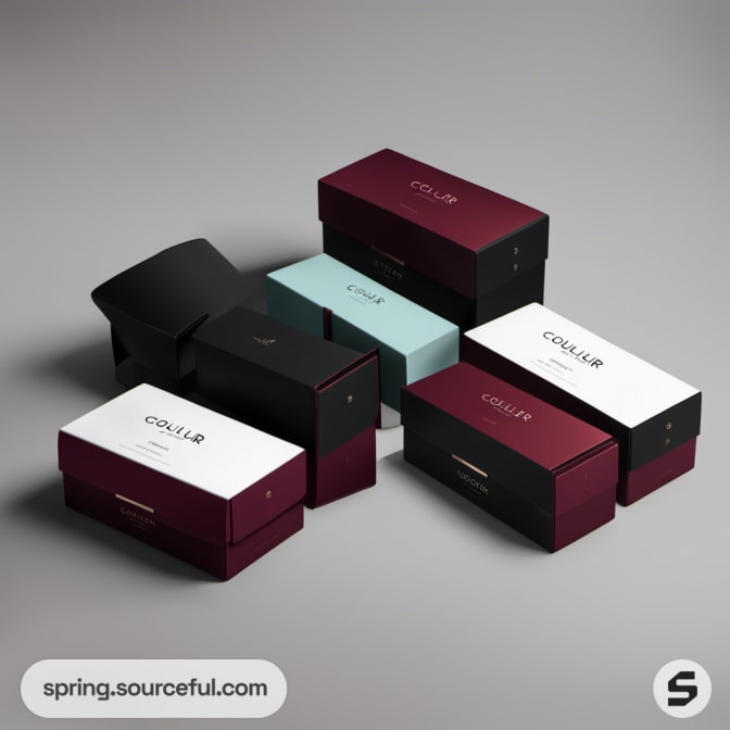 Elegant premium boxes in black, teal, and burgundy colors.