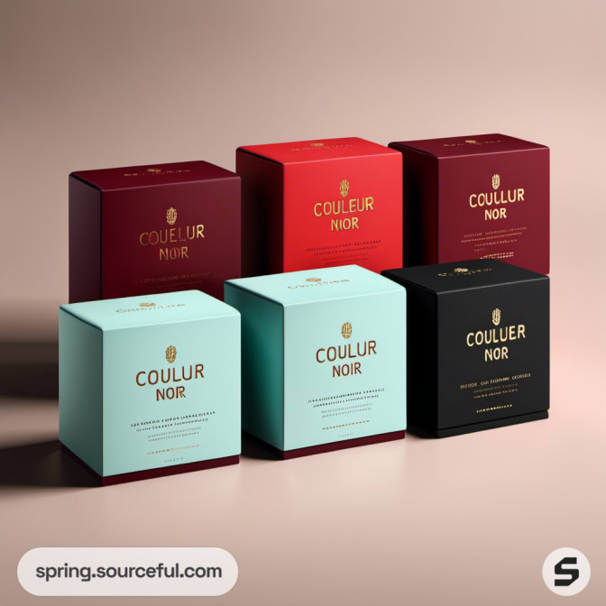 Colorful boxed packaging with golden typography.