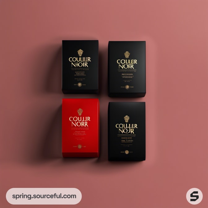 Minimalist rectangle boxes in black and red tones.