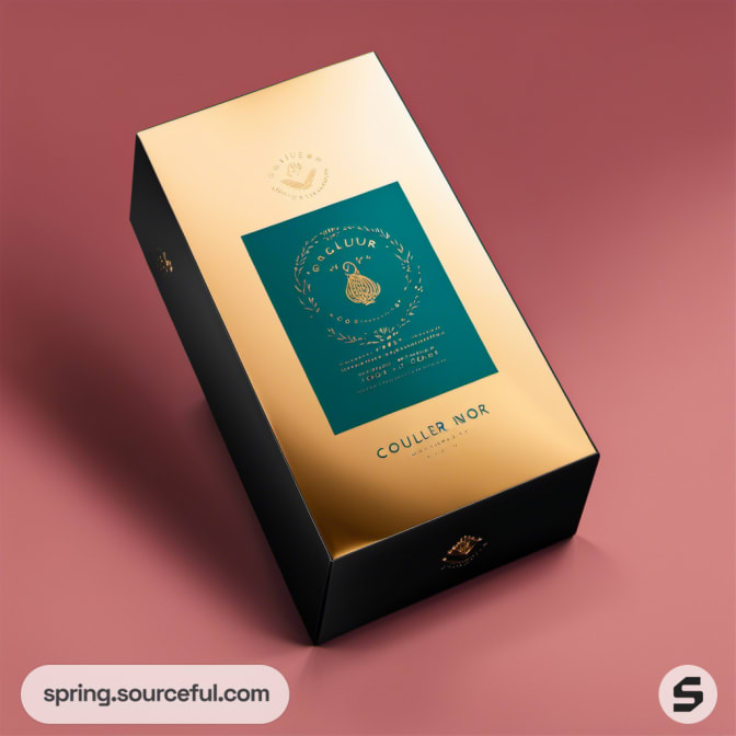 Luxurious gold and black packaging with intricate design.