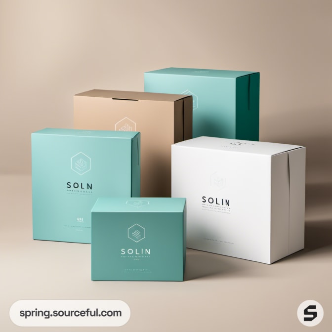 Assorted pastel-colored product boxes arranged on a neutral background.