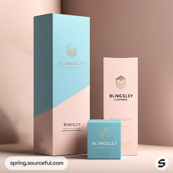 Tall blue and beige box with elegant design for Blingsley Cleansing.