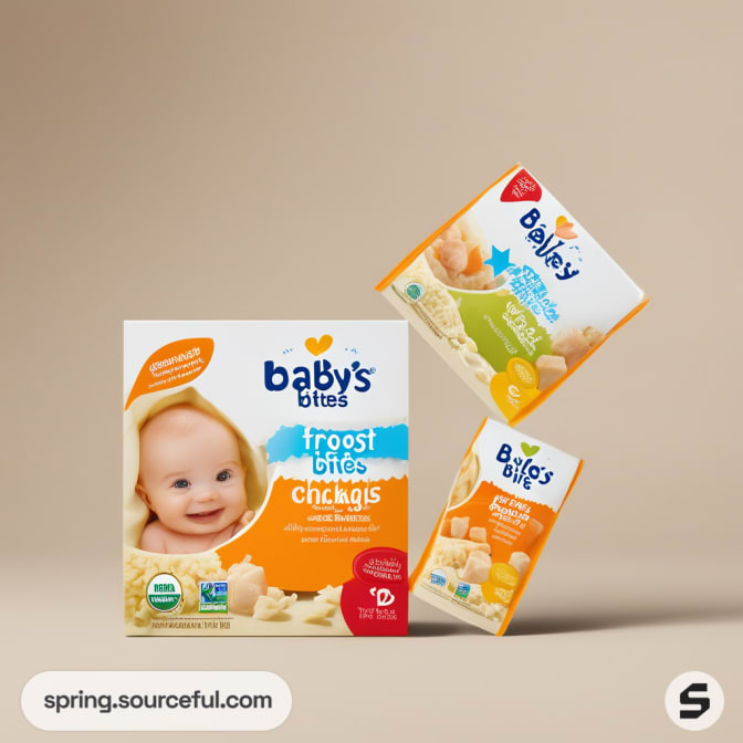 Three baby food boxes with images of fruit bites.