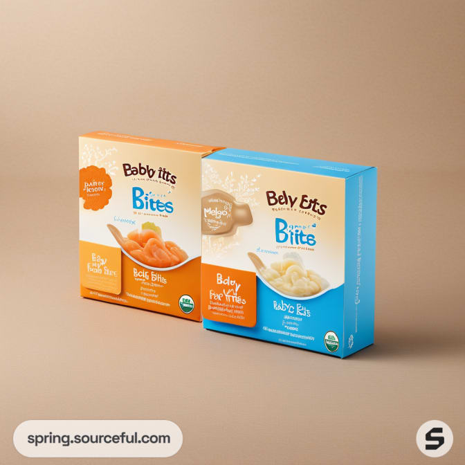 Two boxes of baby puree on a beige background.
