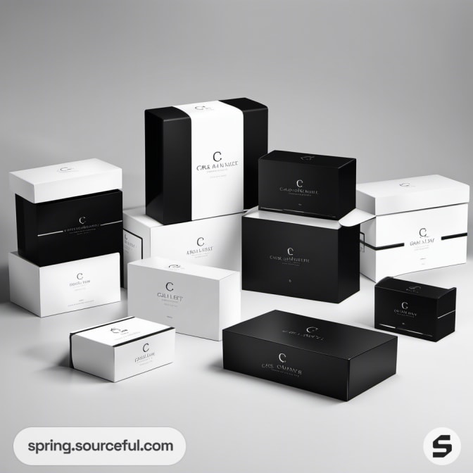 Assorted black and white rectangular boxes