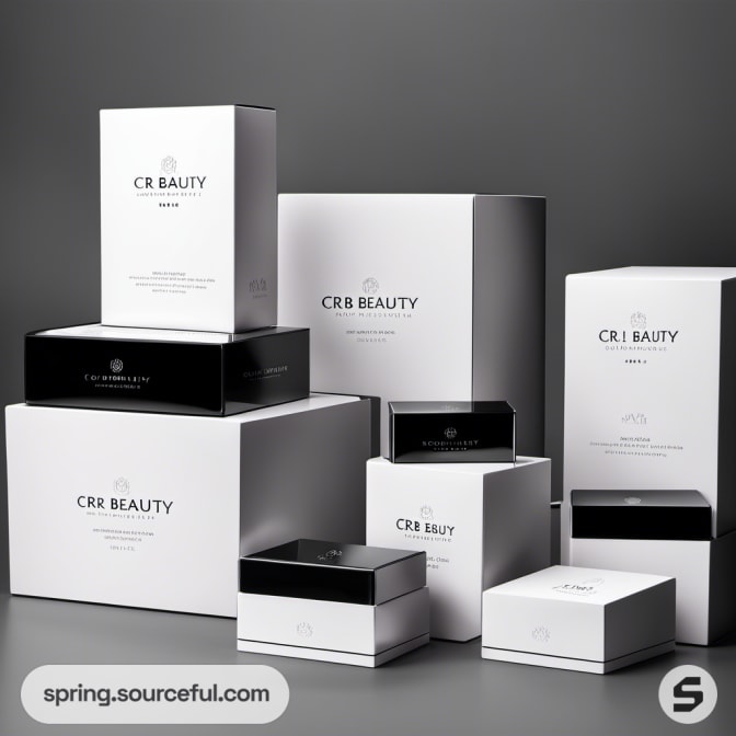 Stacked black and white boxes with elegant branding