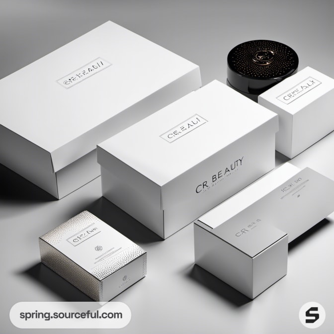 White boxes with a mix of rectangular and round shapes