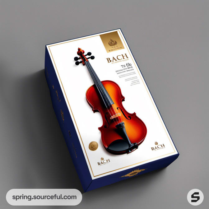 Sophisticated blue violin-themed box with detailed violin image on the lid.