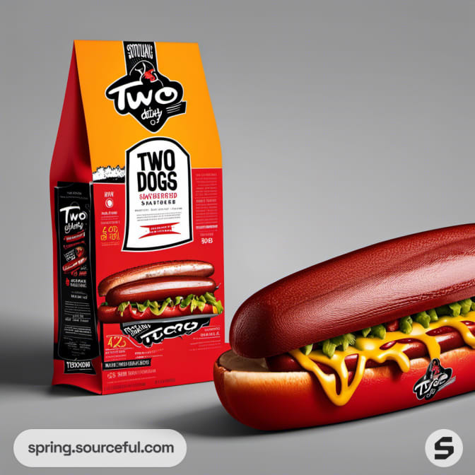Orange and red tall pack with hot dog image on front.