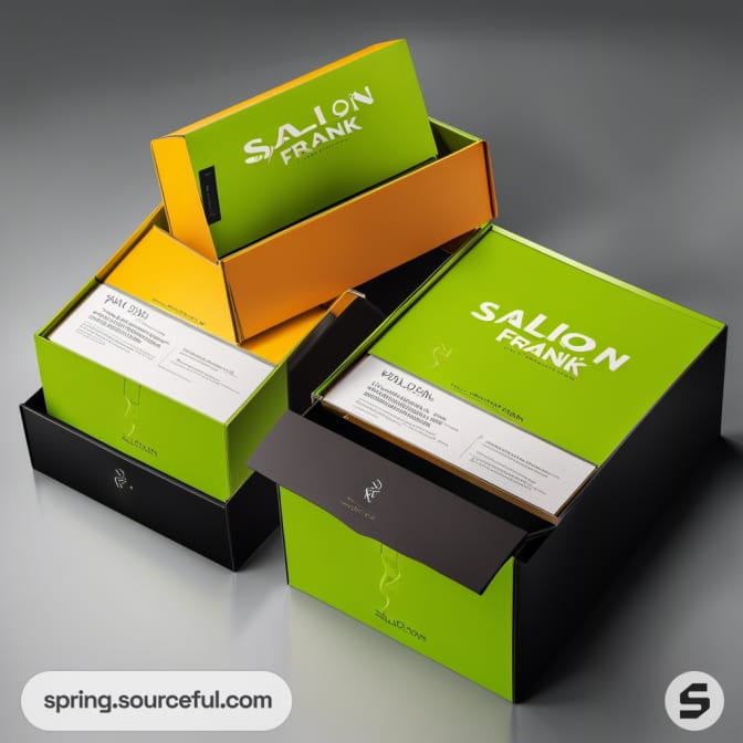 Green and orange open boxes with inserts.