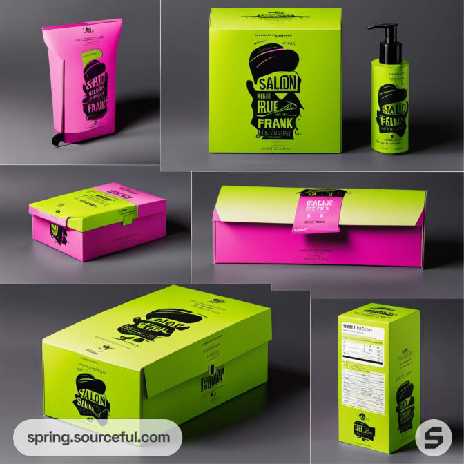 Pink and green product packaging with pump bottle.