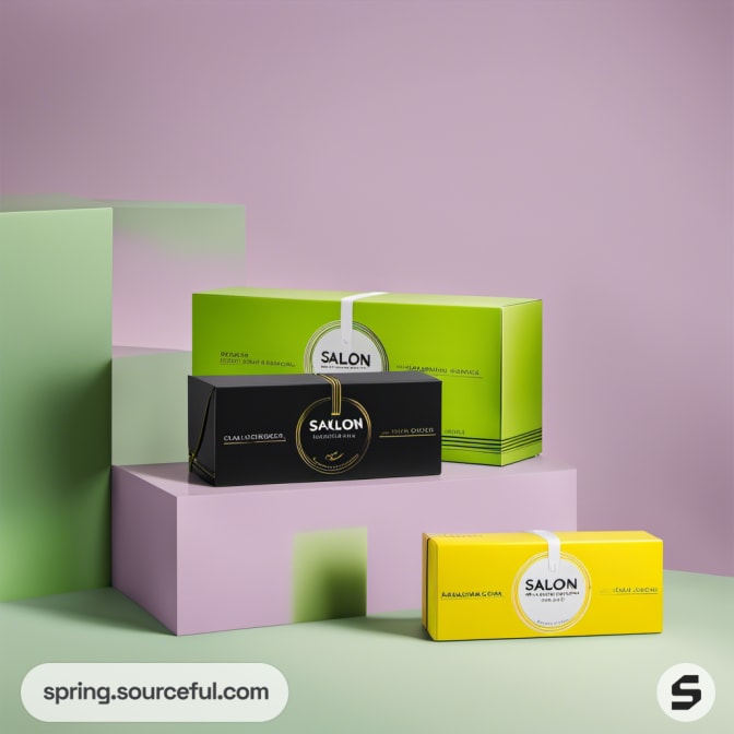 Green and black rectangular boxes on pastel background.