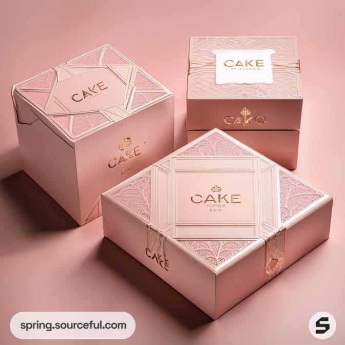 Three luxury pink cake boxes with gold details