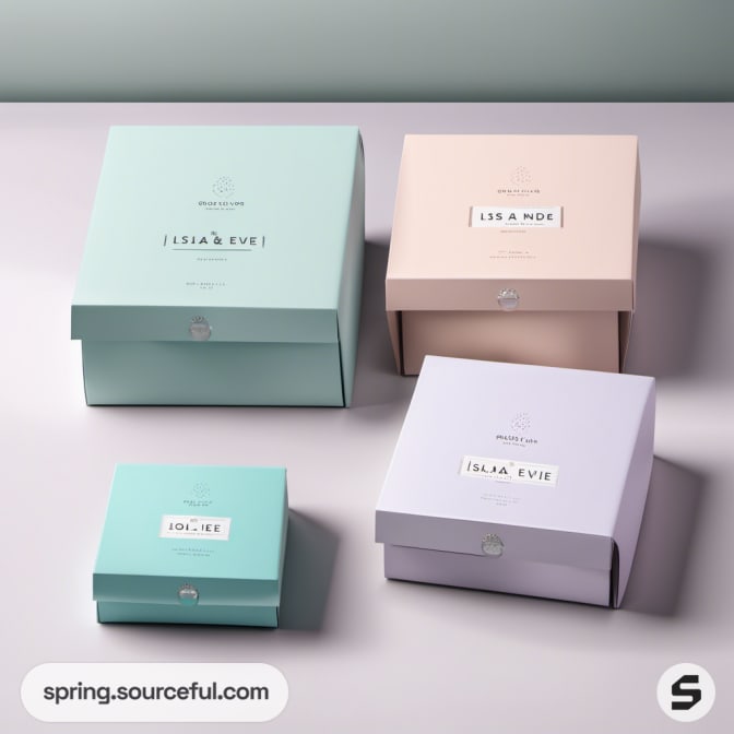 Pastel-colored square boxes with minimalistic design on display.