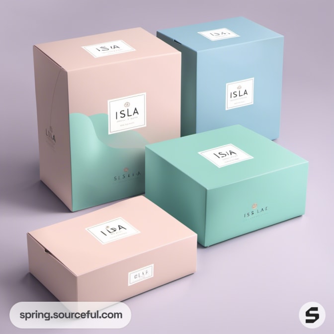 Pastel rectangular boxes with minimalist labels.