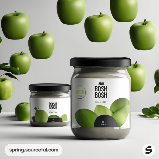 Two jars of green apple spread with floating apples