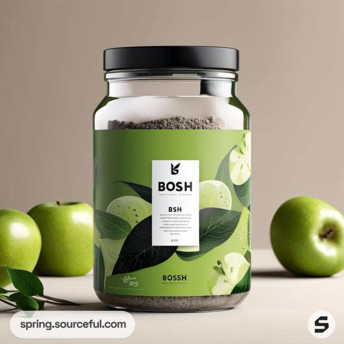 Large jar with green apple and leaf design on label