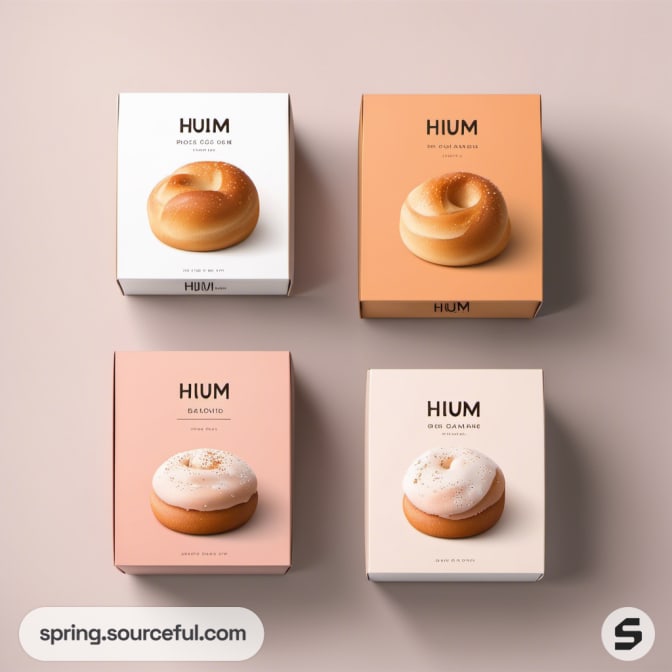 Four pastel boxes featuring different buns.