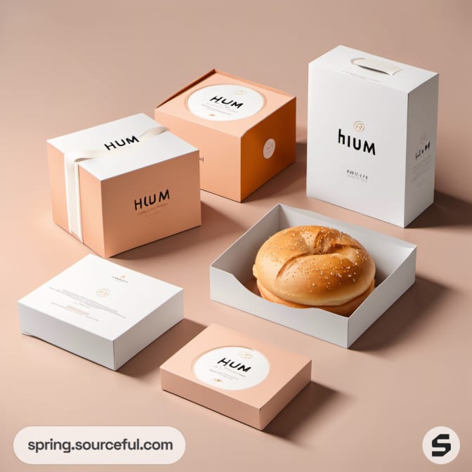 Variety of bun boxes and packaging on display.