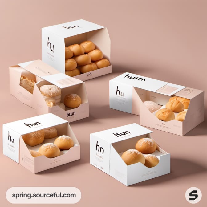 Assorted bun boxes with open fronts on display.