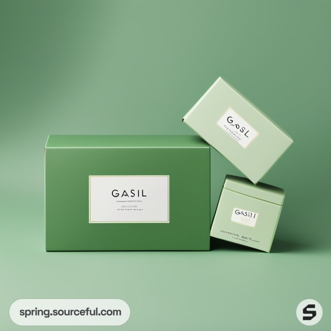 Dark green and mint green boxes stacked on a green background.